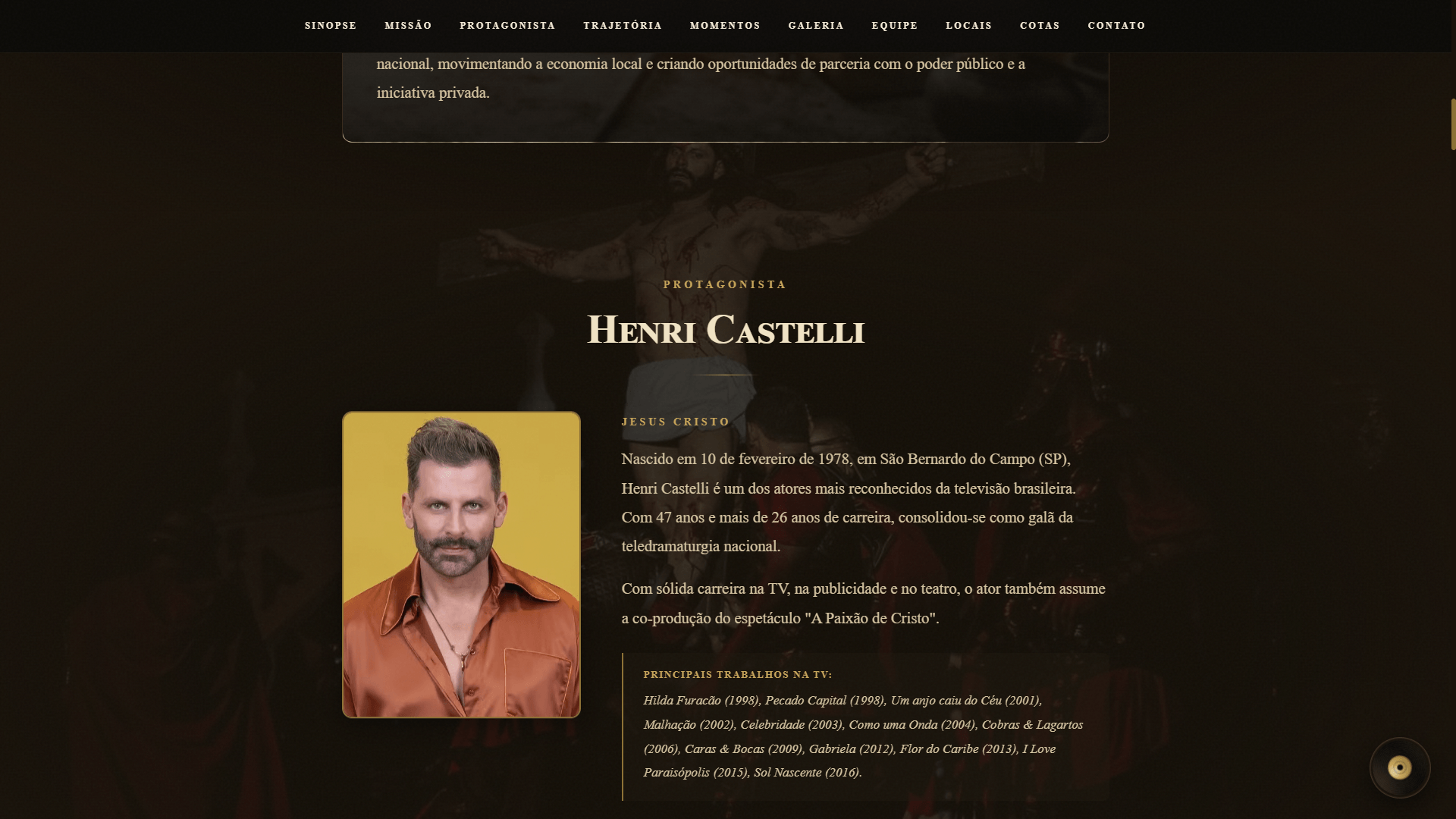 Henri Castelli, protagonista do espetáculo