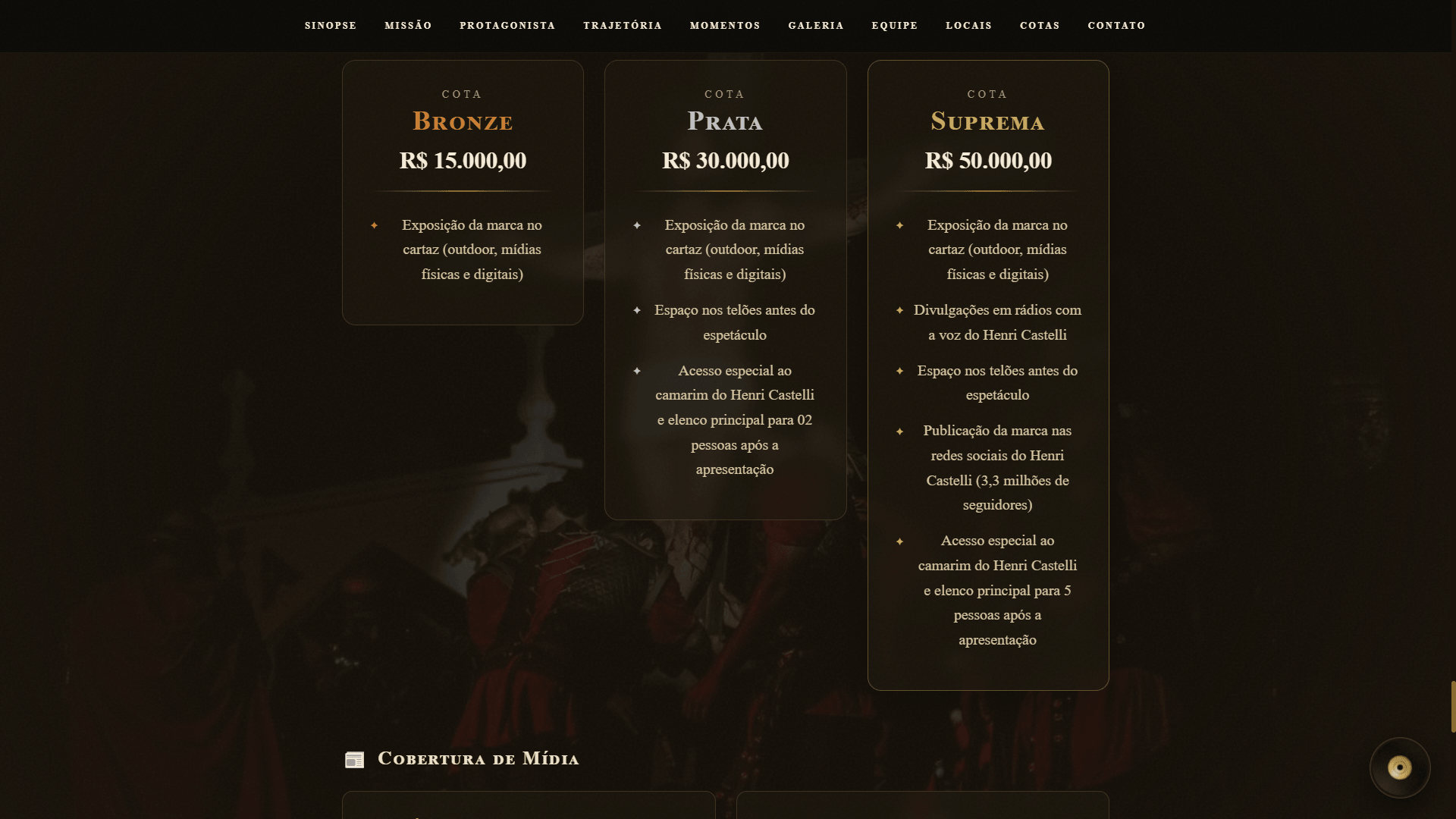 Cotas de patrocínio em três tiers