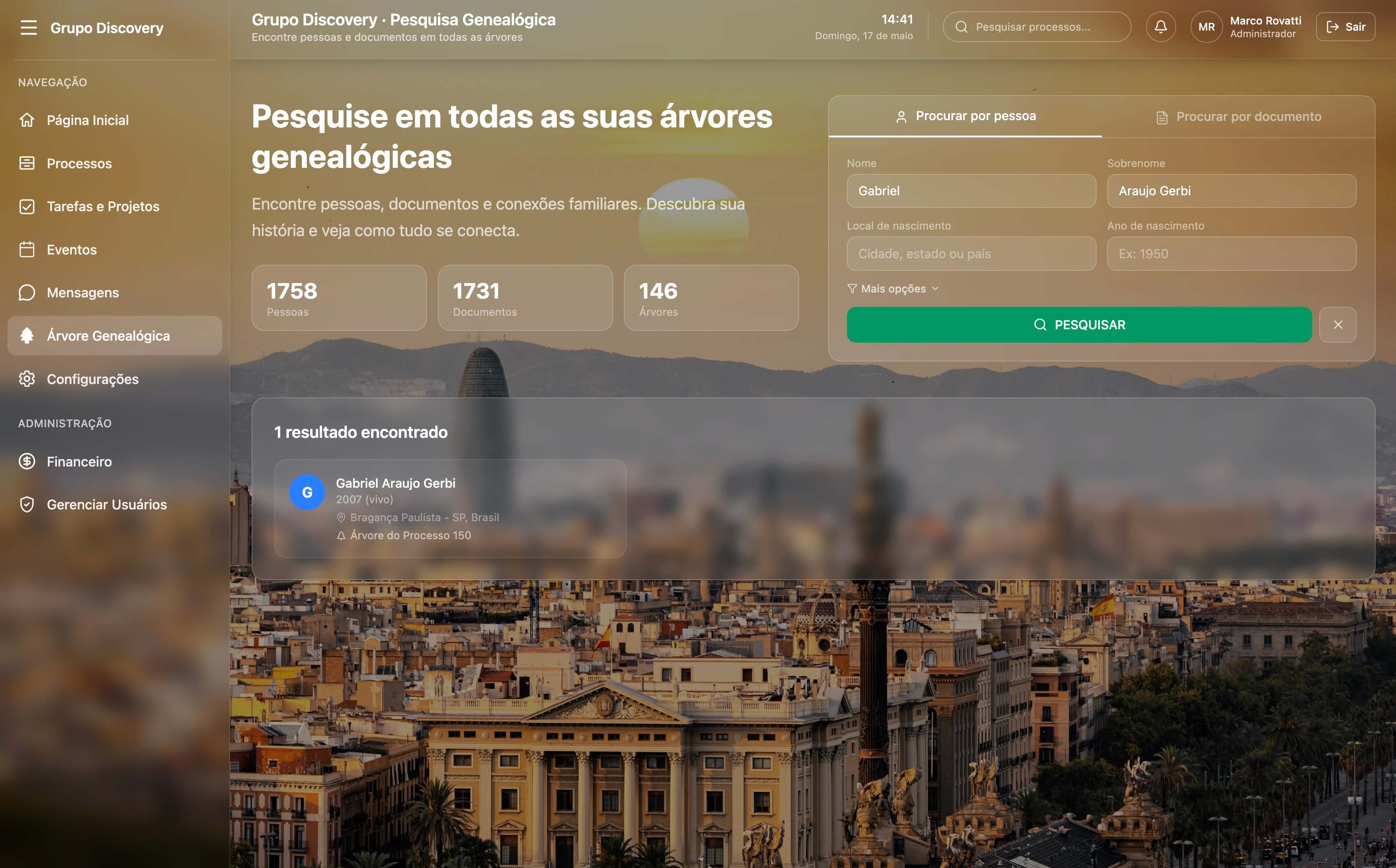 Página de pesquisa genealógica global